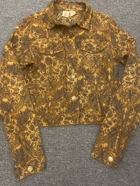 Womens femina  Gold and Brown Brocade Jean Jacket